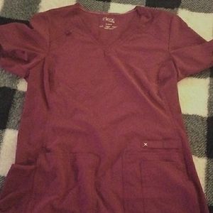 Beautiful maroon stretchy scrub top with pockets